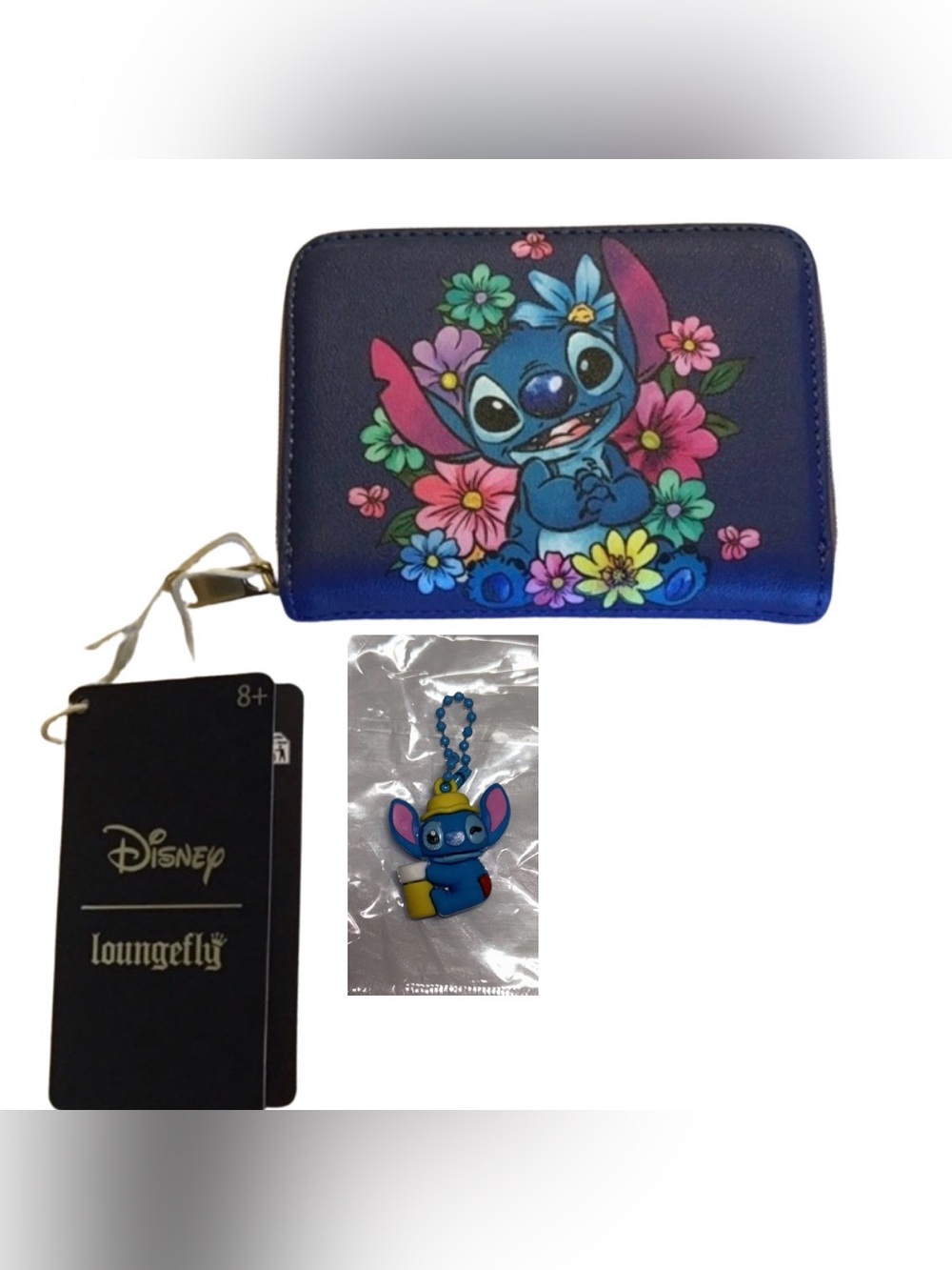 Loungefly Disney  2pc Stitch 2026 Flowers Mini Zipper Wallet/bagcharm NIP/NWT